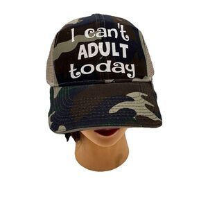 NEW "I Can’t Adult Today" Glitter Distressed Camo Baseball Cap Hat GreenTan